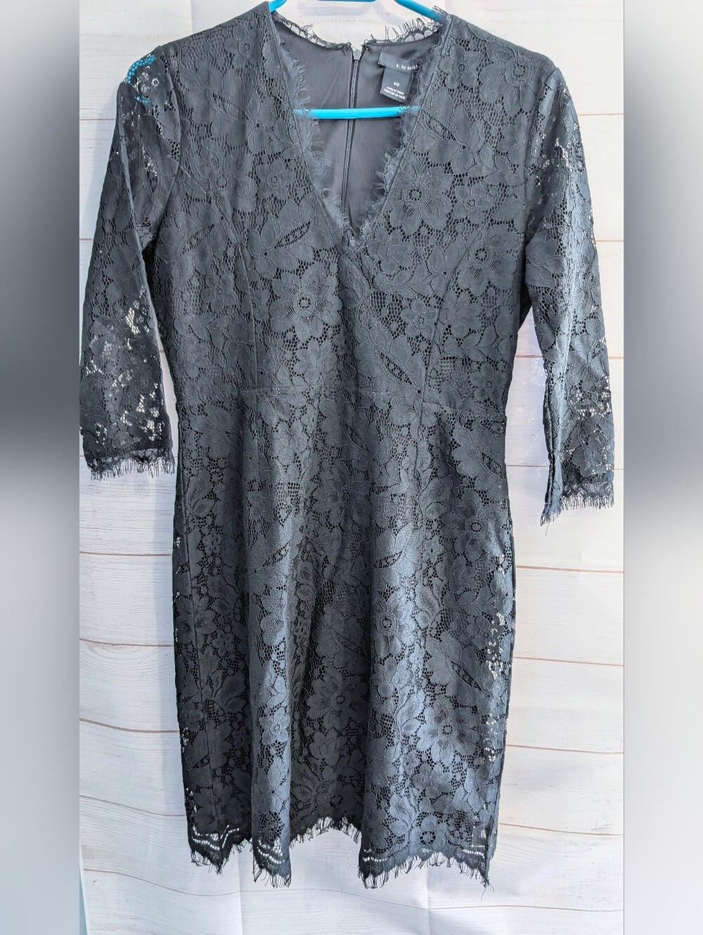 K By Kersh  Black Floral Lace V-Neck Dress With Eyelashe Trim Size Small